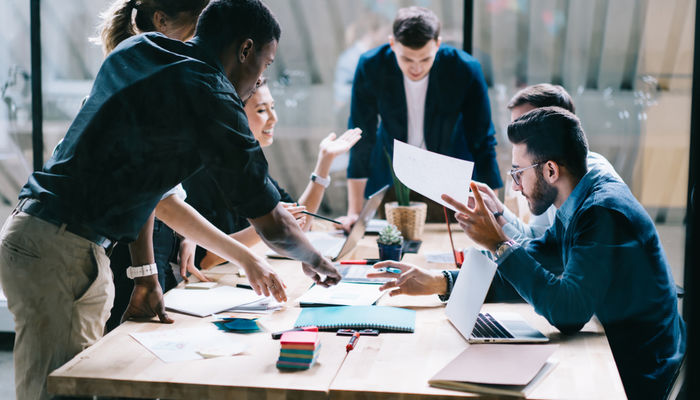 an office team working together