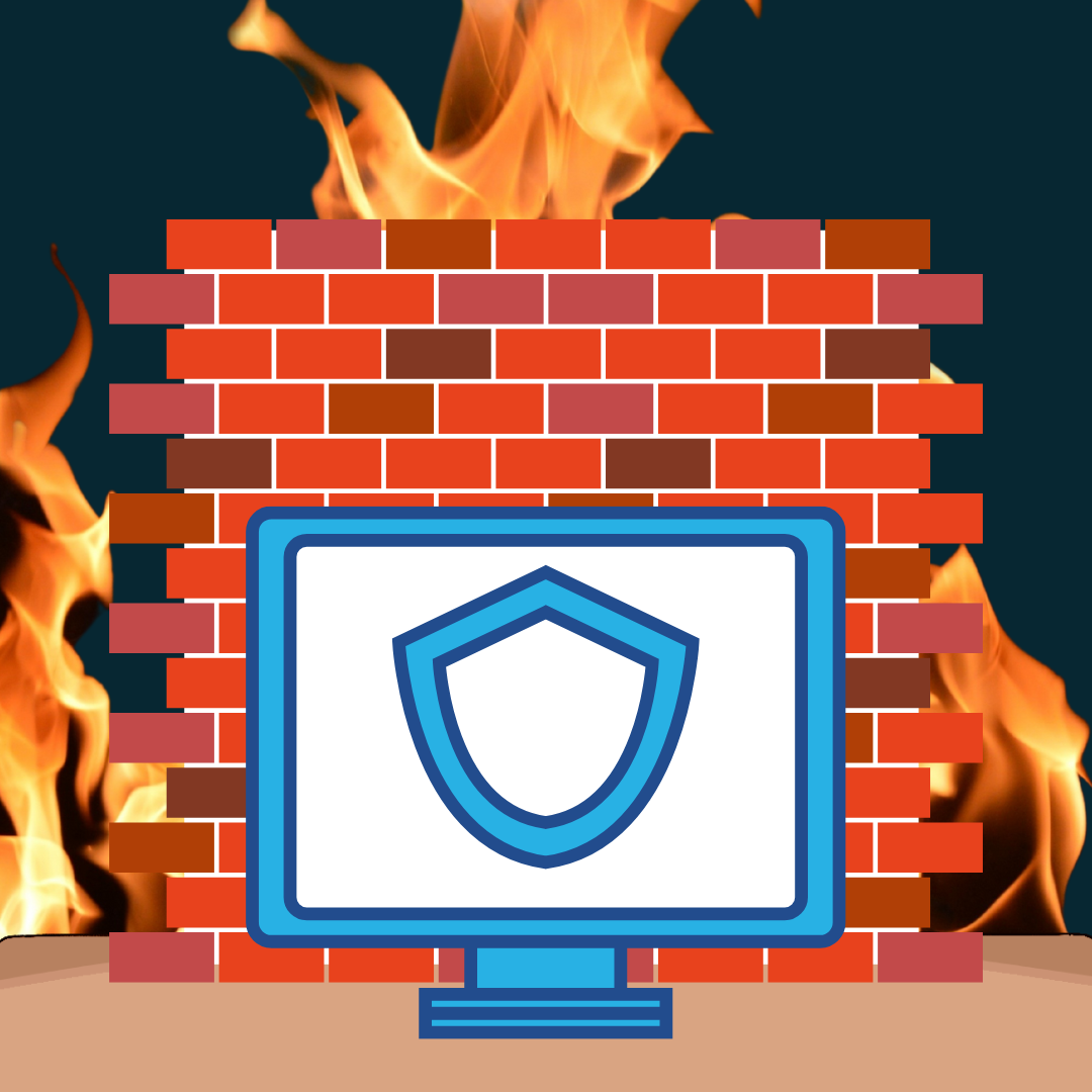 Artful rendition of computer software protecting you from fire with a "firewall"