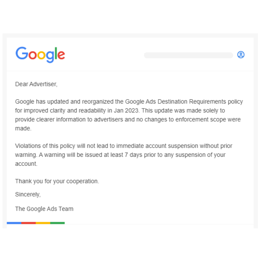 Notice from Google to Advertisers about a change in policy. | SpireTech in Portland, OR