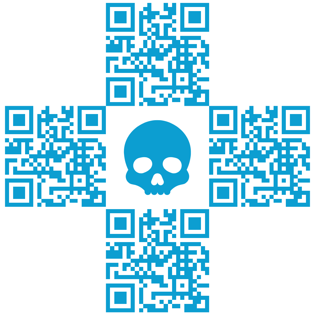 Scary-looking QR codes with a skull in the center. 