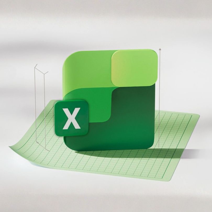 The Excel app icon on top of green graph paper