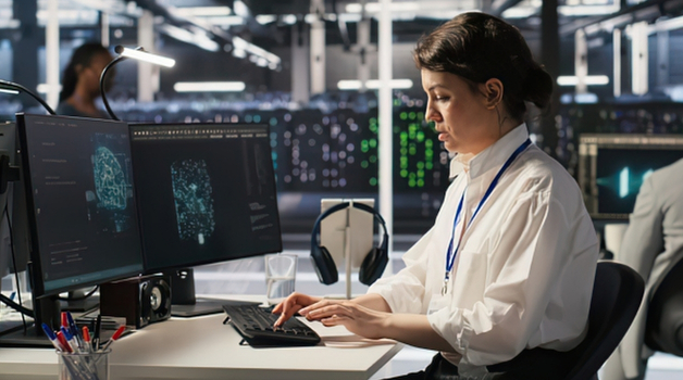 woman working a computer cybersecurity office